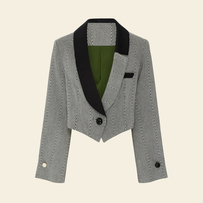 Blazer Cropped Alfaiataria Espinha de Peixe