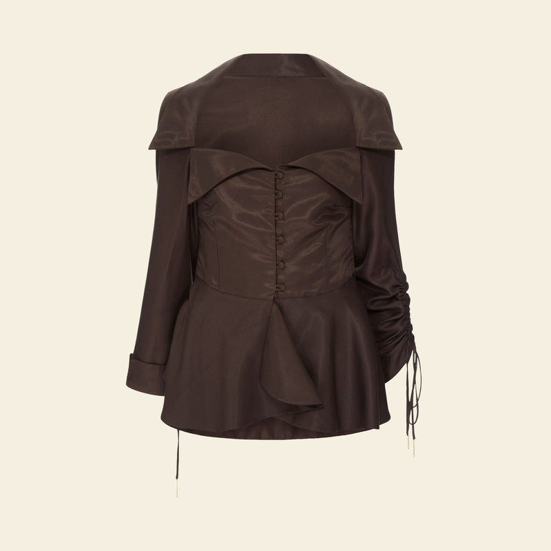 Blusa Peplum Manga Franzida Marrom