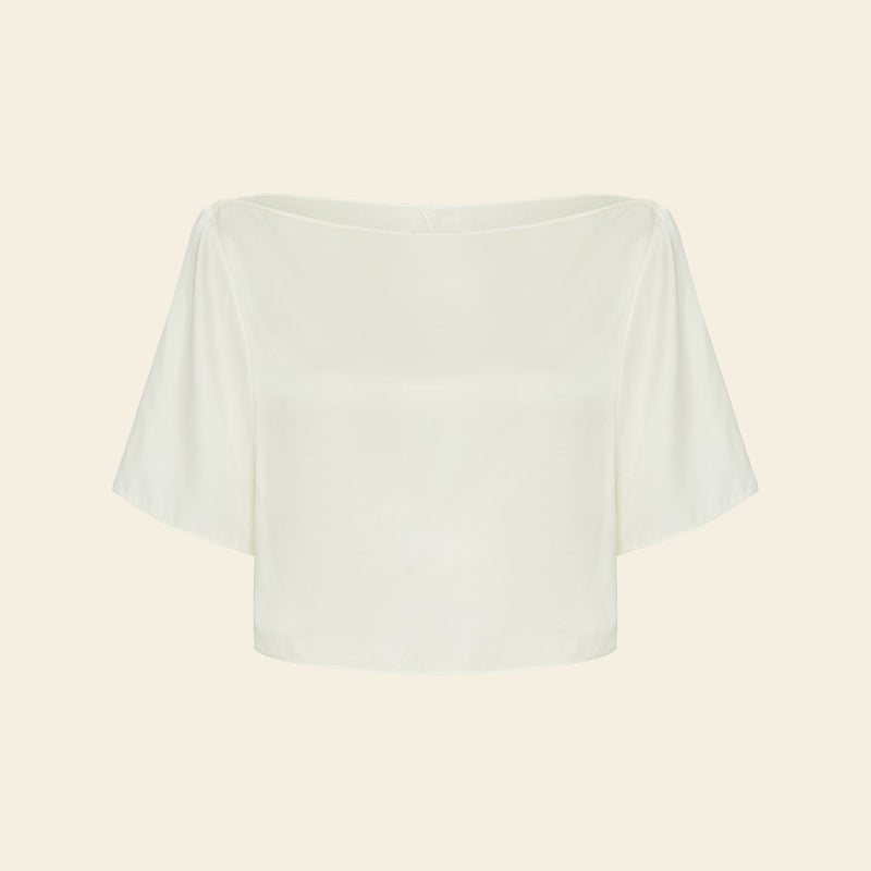 Camiseta Cropped Costas Pétala Seda Off-white