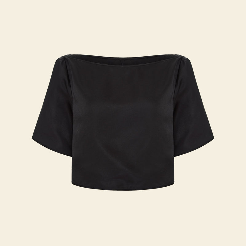 Camiseta Cropped Costas Pétala Seda Preto
