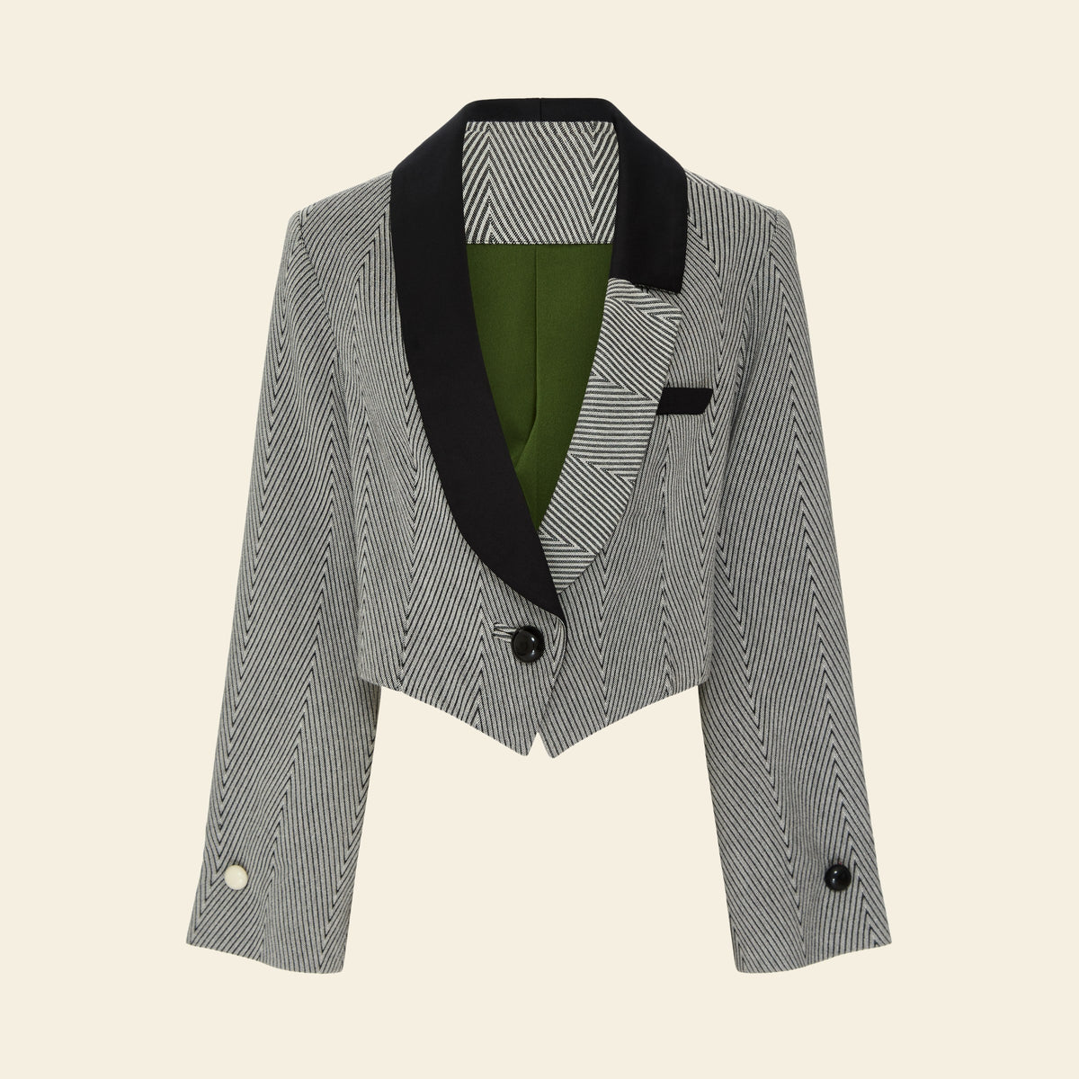 Blazer Cropped Alfaiataria Espinha de Peixe — still frente