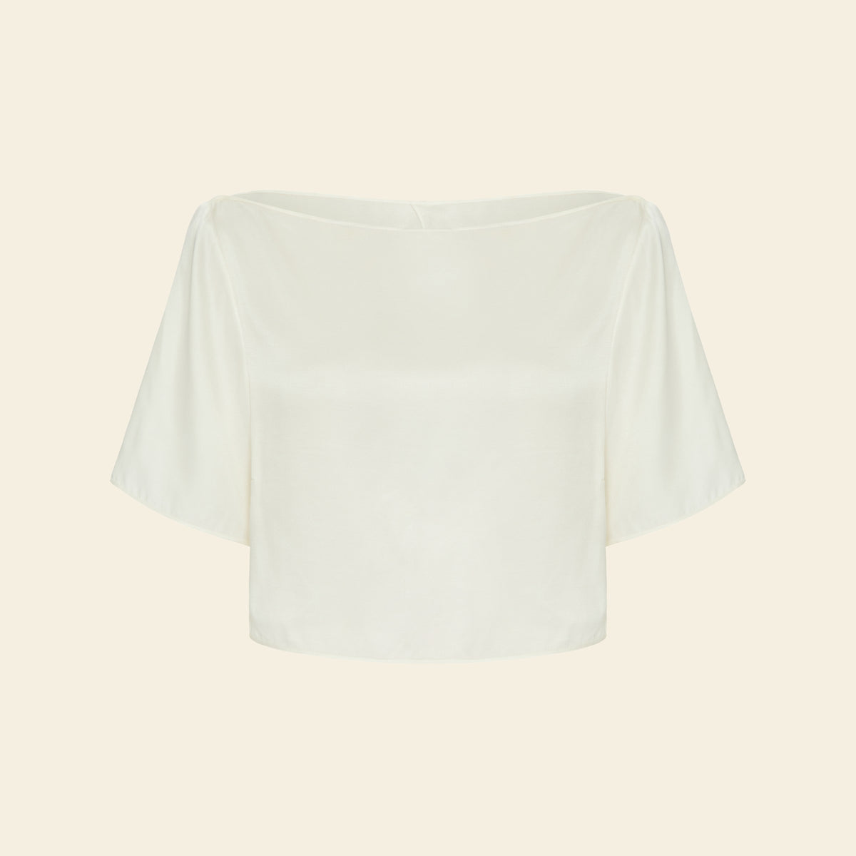 Camiseta Cropped Costas Pétala Seda Off-white — still frente