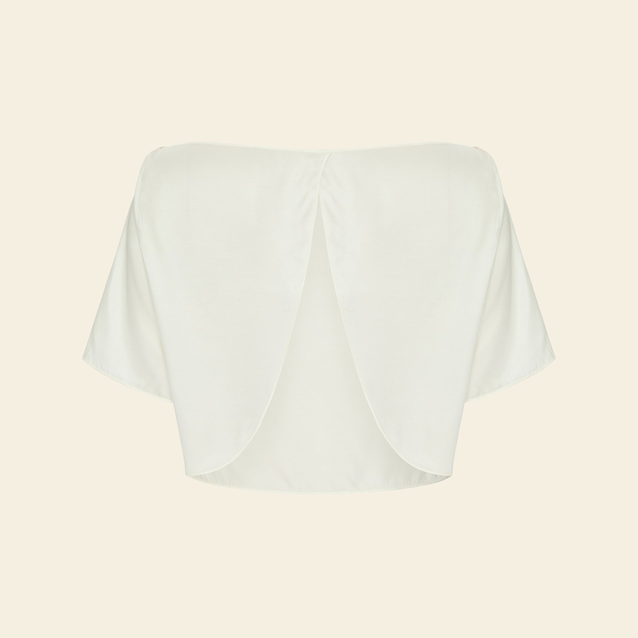 Camiseta Cropped Costas Pétala Seda Off-white — still 2