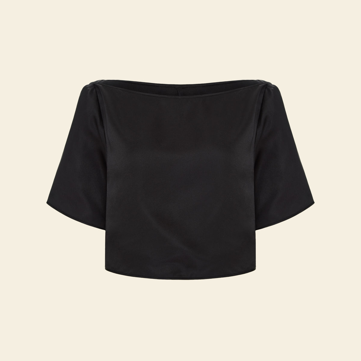 Camiseta Cropped Costas Pétala Seda Preto — still frente