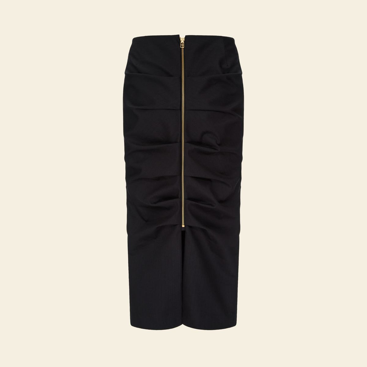 Saia Lápis Midi Franzida Preto — still frente