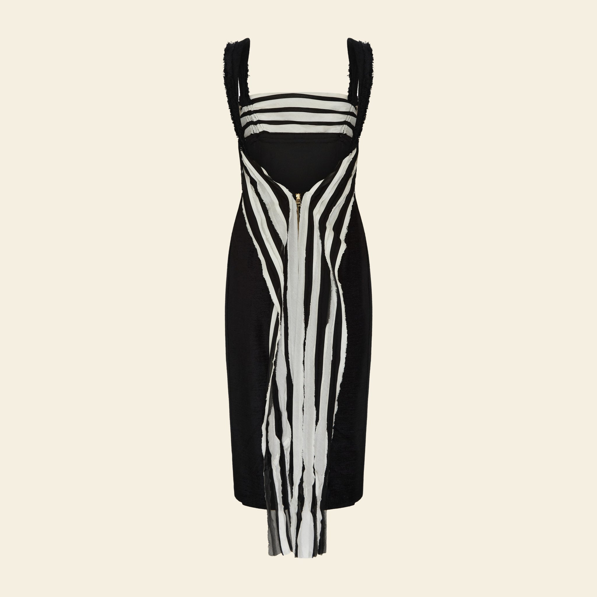 Vestido Tubinho Midi Cauda Listrada Preto — still 2